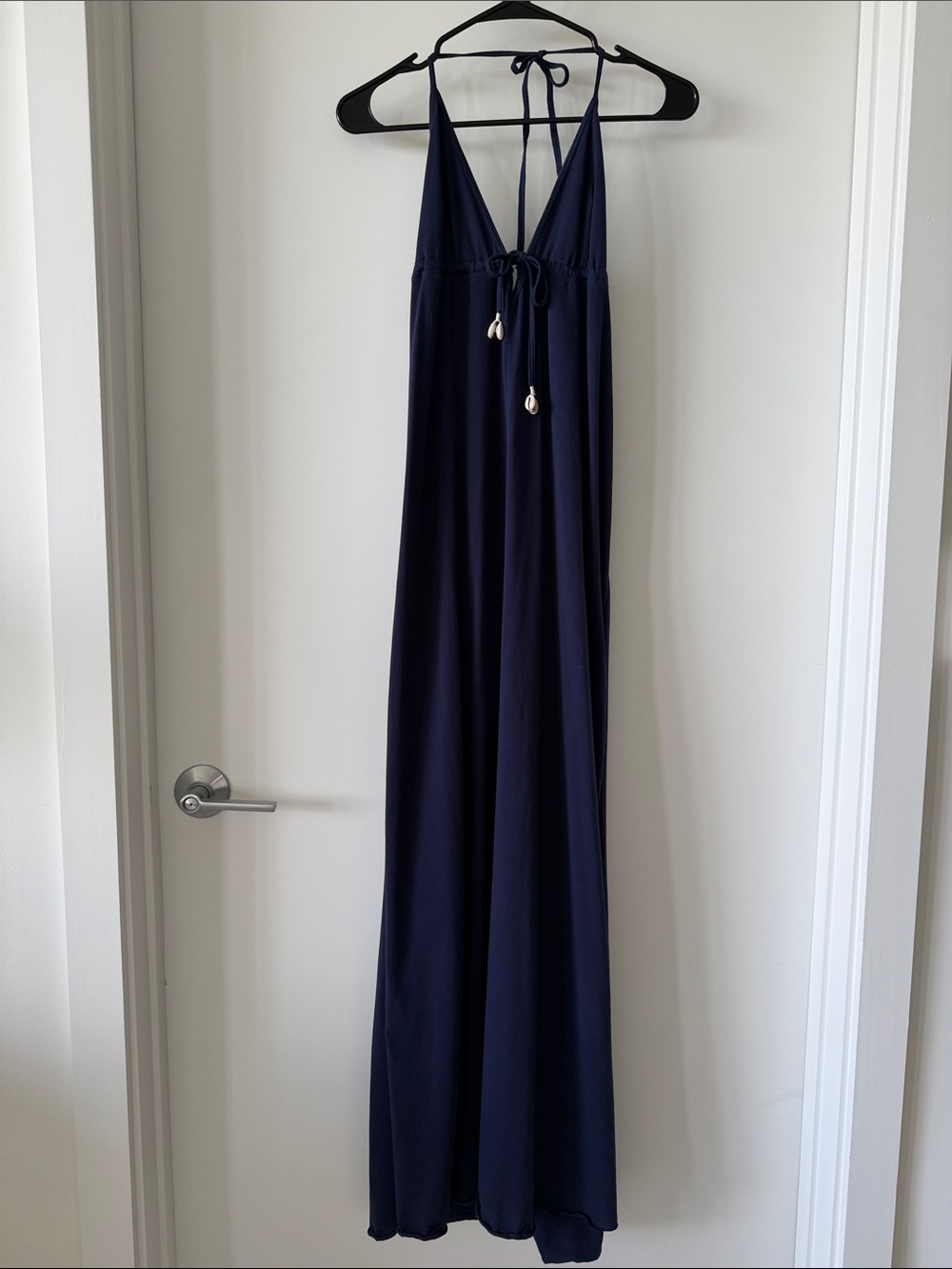 Mora Girls Navy Halter Maxi Dress with Pukka Shell Details